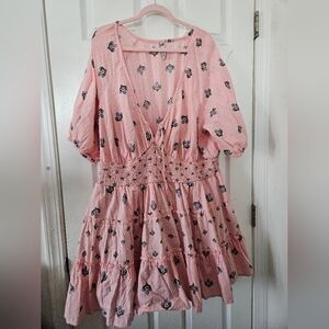 Torrid Pink Floral Tiered V-Neck Smocked Waist Dress
